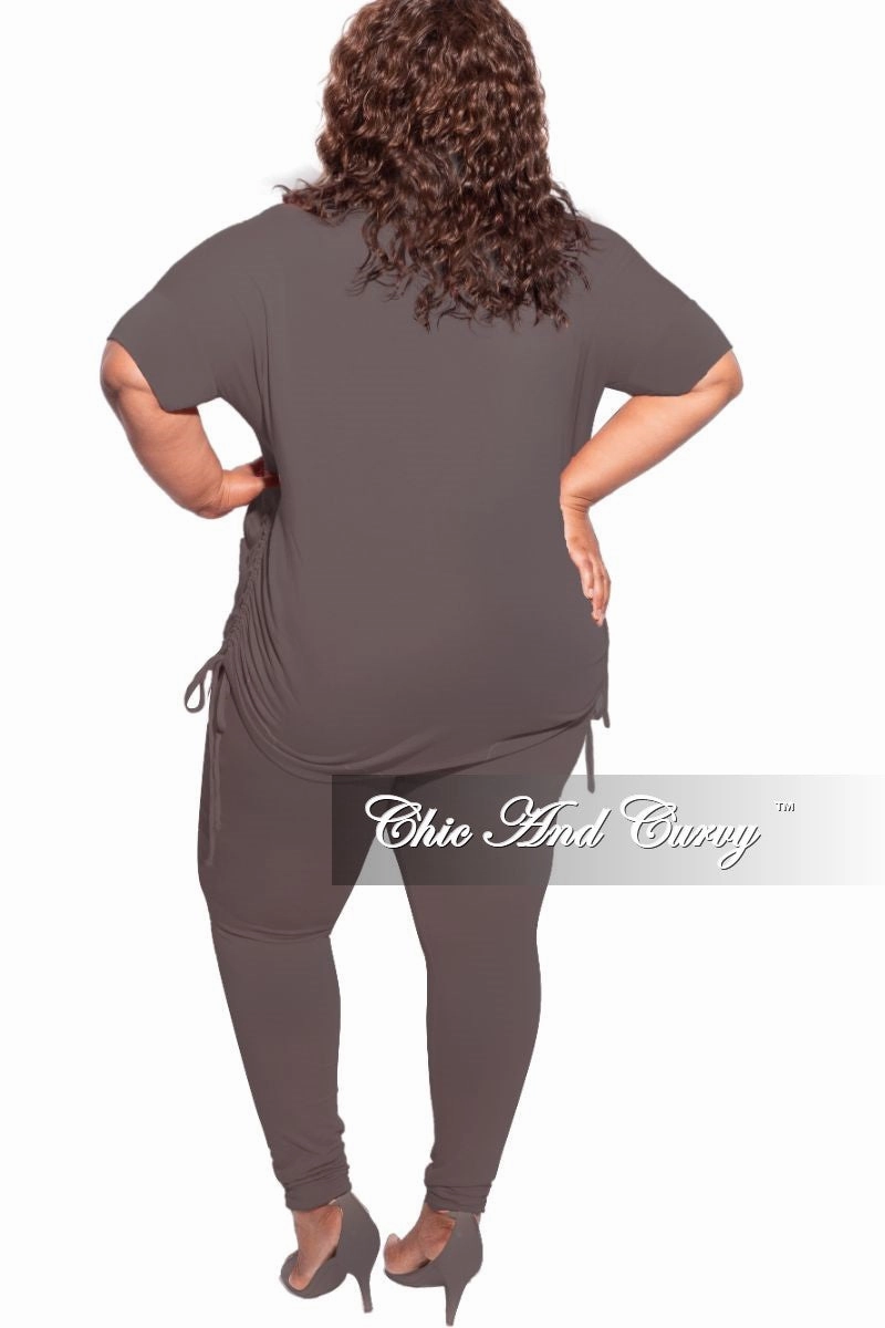Final Sale Plus Size 2-Piece Drawstring Top and Legging Set in Charcoal Grey Ergonomic Cut Loose cut