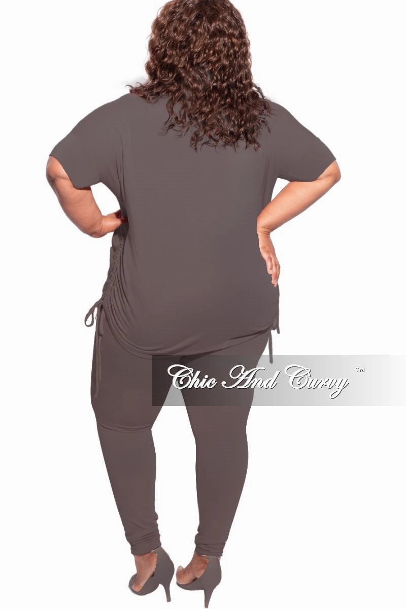 Final Sale Plus Size 2-Piece Drawstring Top and Legging Set in Charcoal Grey FlexibleKneePanels Stretchable Wear