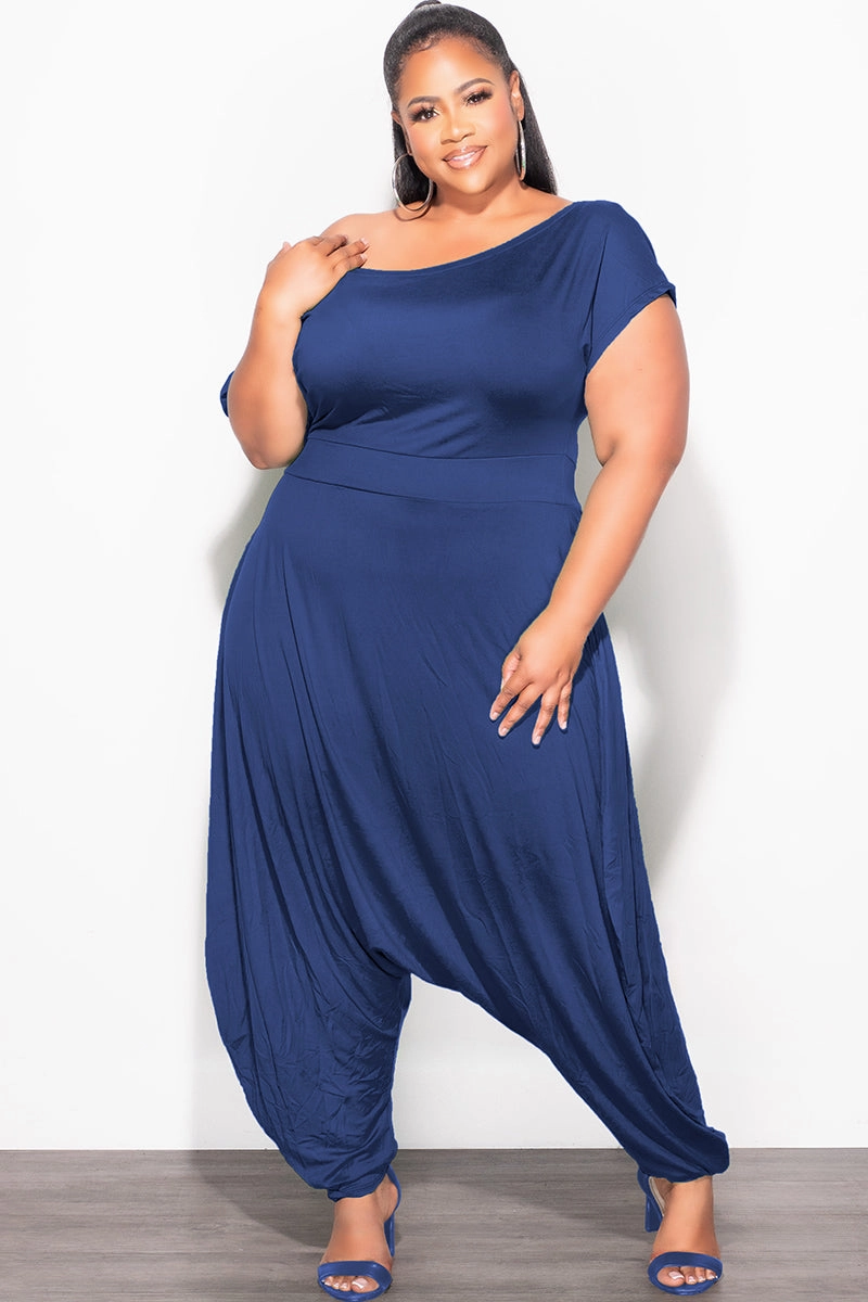 Final Sale Plus Size Harem Jumpsuit in Navy Workwear