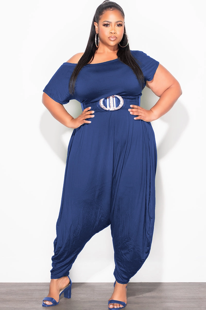 Urban Fit Final Sale Plus Size Harem Jumpsuit in Navy