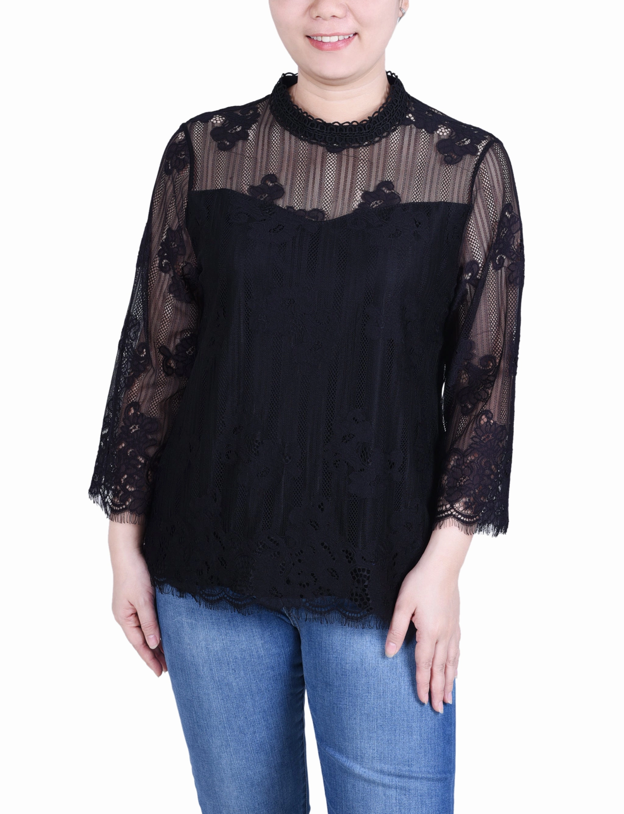 LayeredPanel Everyday Look 3/4 Sleeve Lace Blouse
