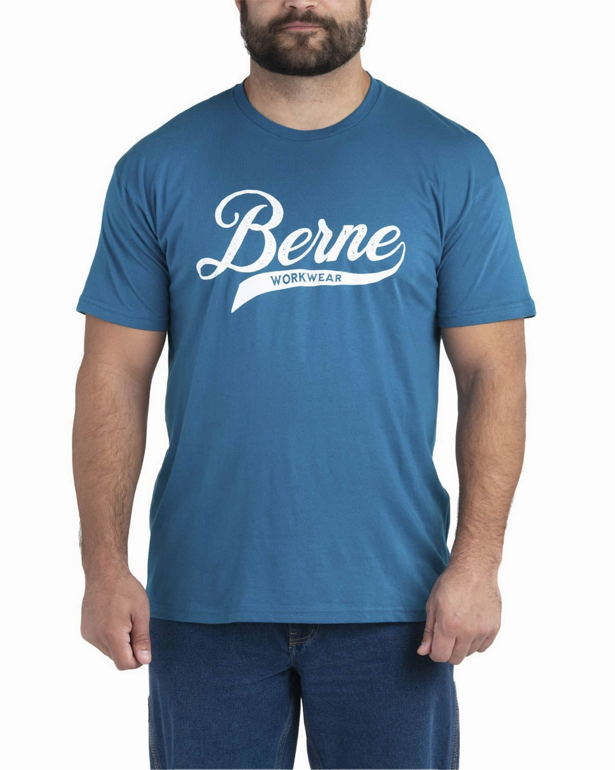 Berne Mens Riptide Cotton Blend Script Tee S/S Cool Weather Wear High Density Knit