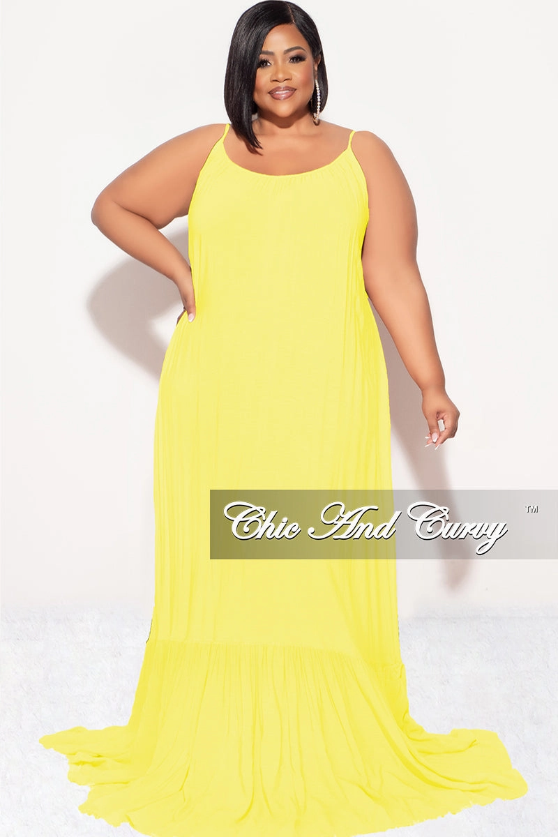 AbrasionResistant Bonded Seam Technology Final Sale Plus Size Maxi Dress with Spaghetti Straps in Yellow