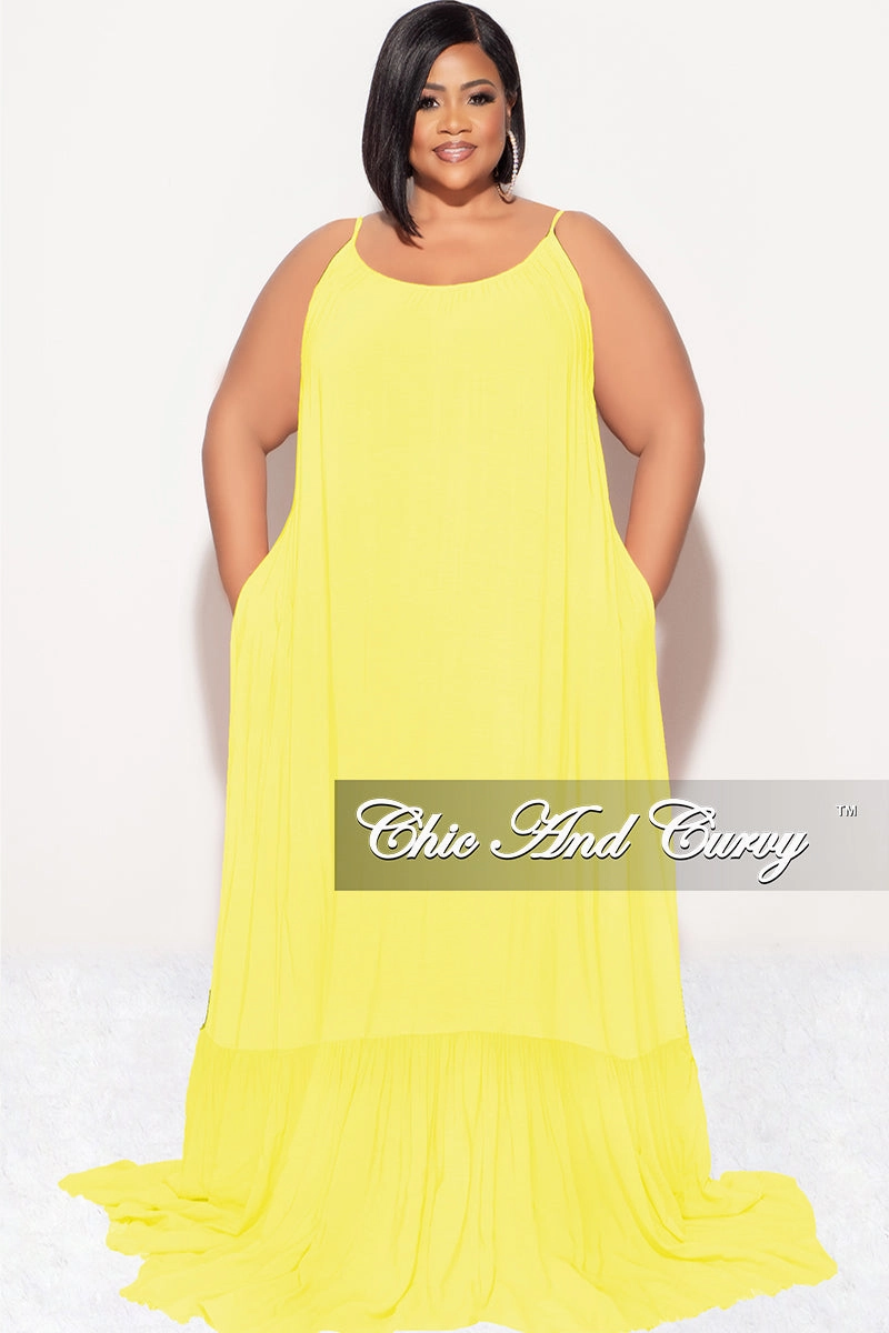 Eco Friendly Fabric Water Resistant Final Sale Plus Size Maxi Dress with Spaghetti Straps in Yellow