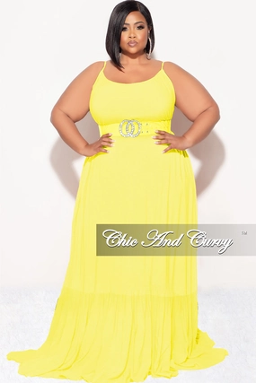 Flattering Comfort Flexible Motion Final Sale Plus Size Maxi Dress with Spaghetti Straps in Yellow
