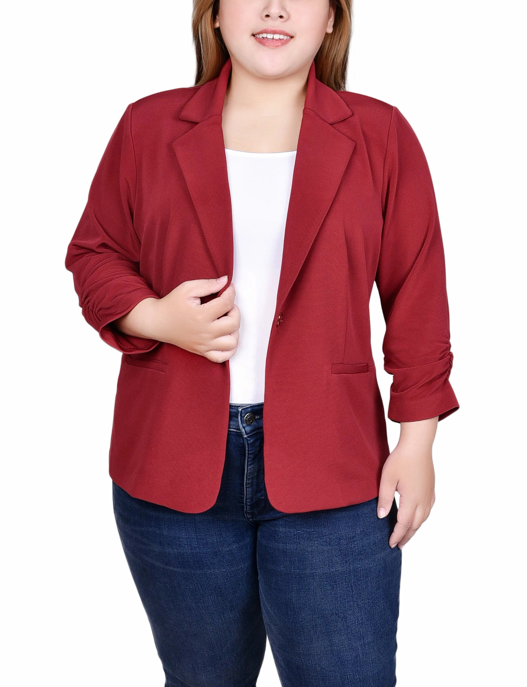 Plus Size 3/4 Sleeve Knit Ottoman Jacket Rubberized grip