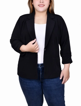 Plus Size 3/4 Sleeve Knit Ottoman Jacket High Neckline
