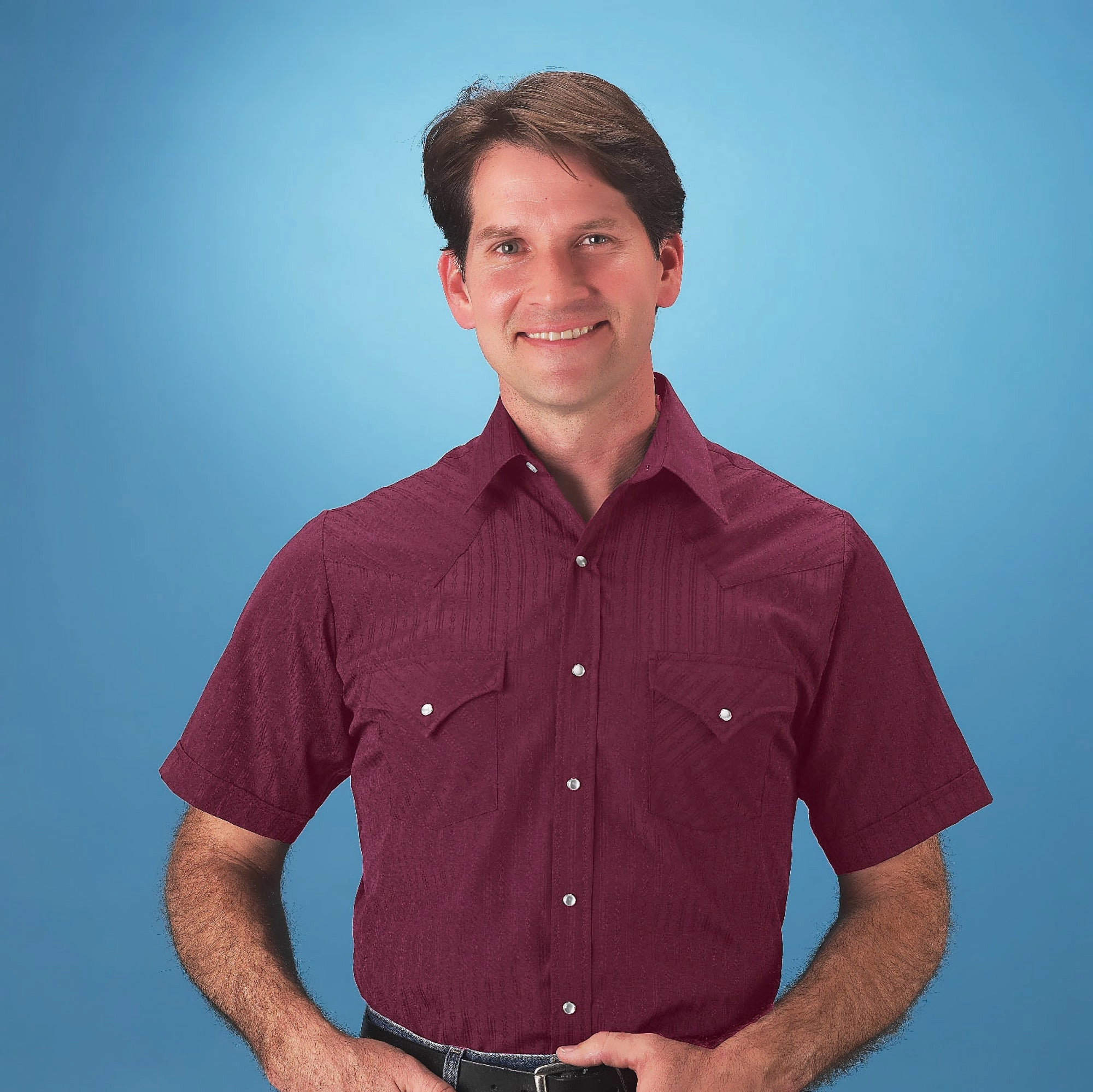 Holiday Gift Ely & Walker Mens Tone on Tone Burgundy Western Shirt S/S Poly/Cotton