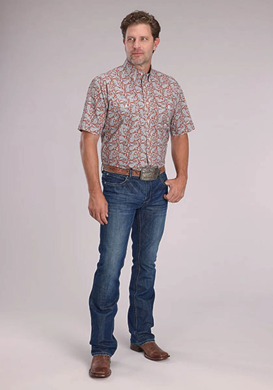 Cozy Fit Resort Wear Roper Mens 2499 Paisley Clay 100% Cotton Button S/S Shirt