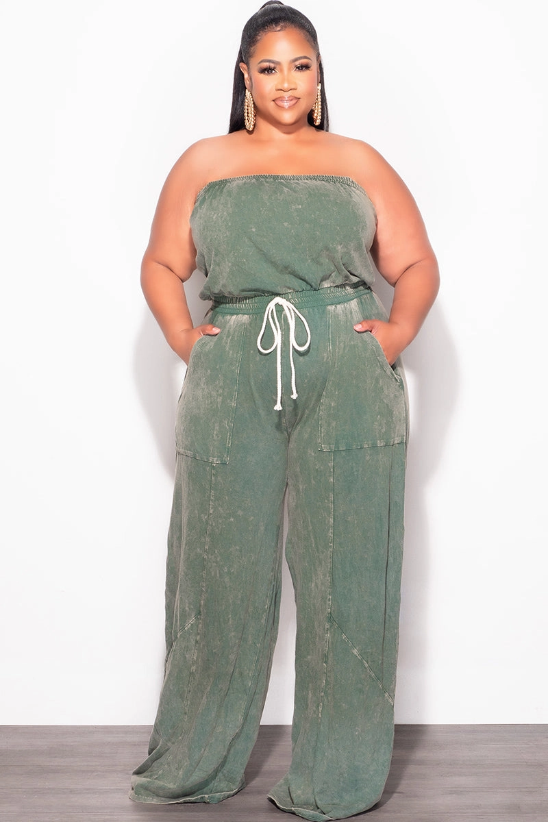 Final Sale Plus Size Strapless Jumpsuit in Green ElasticWaistband Classic Fit