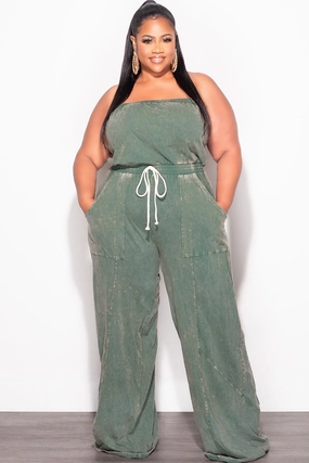 Final Sale Plus Size Strapless Jumpsuit in Green Work Essential Seasonal Basic