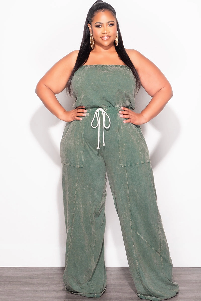 Compact Pack Chill Comfort Wear Final Sale Plus Size Strapless Jumpsuit in Green