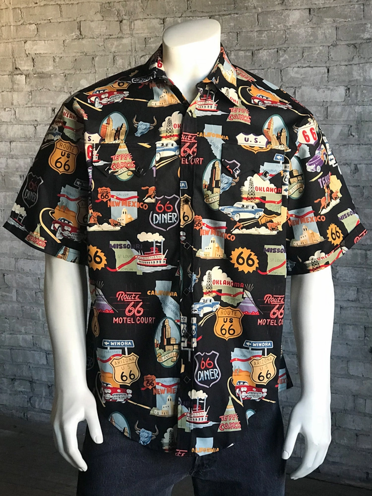 Work From Home Rockmount Mens Black 100% Cotton Route 66 Western S/S Shirt