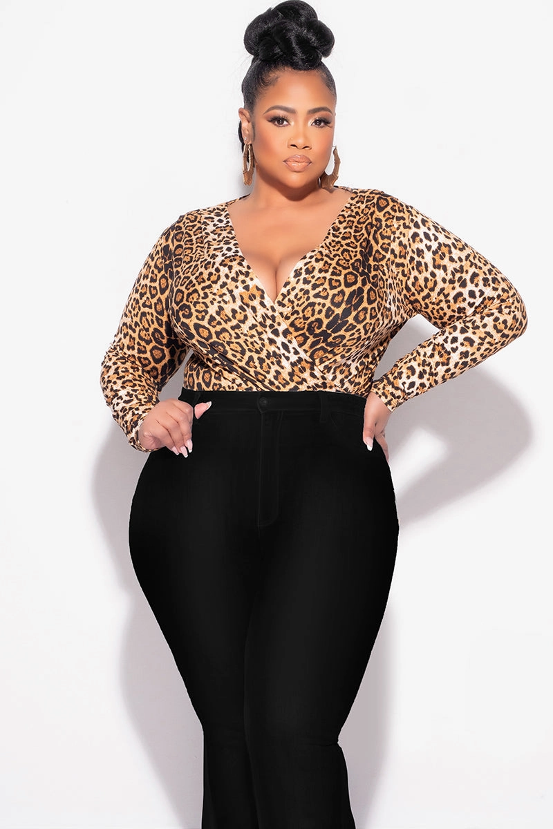 Rugged Fit Final Sale Plus Size Faux Wrap Bodysuit in Animal Print