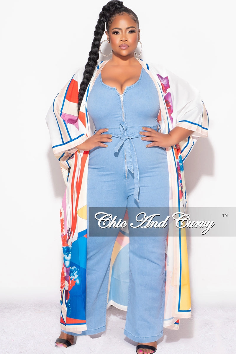 Final Sale Plus Size Caftan in White Multi Color Floral Print Abrasion Resistant Surface