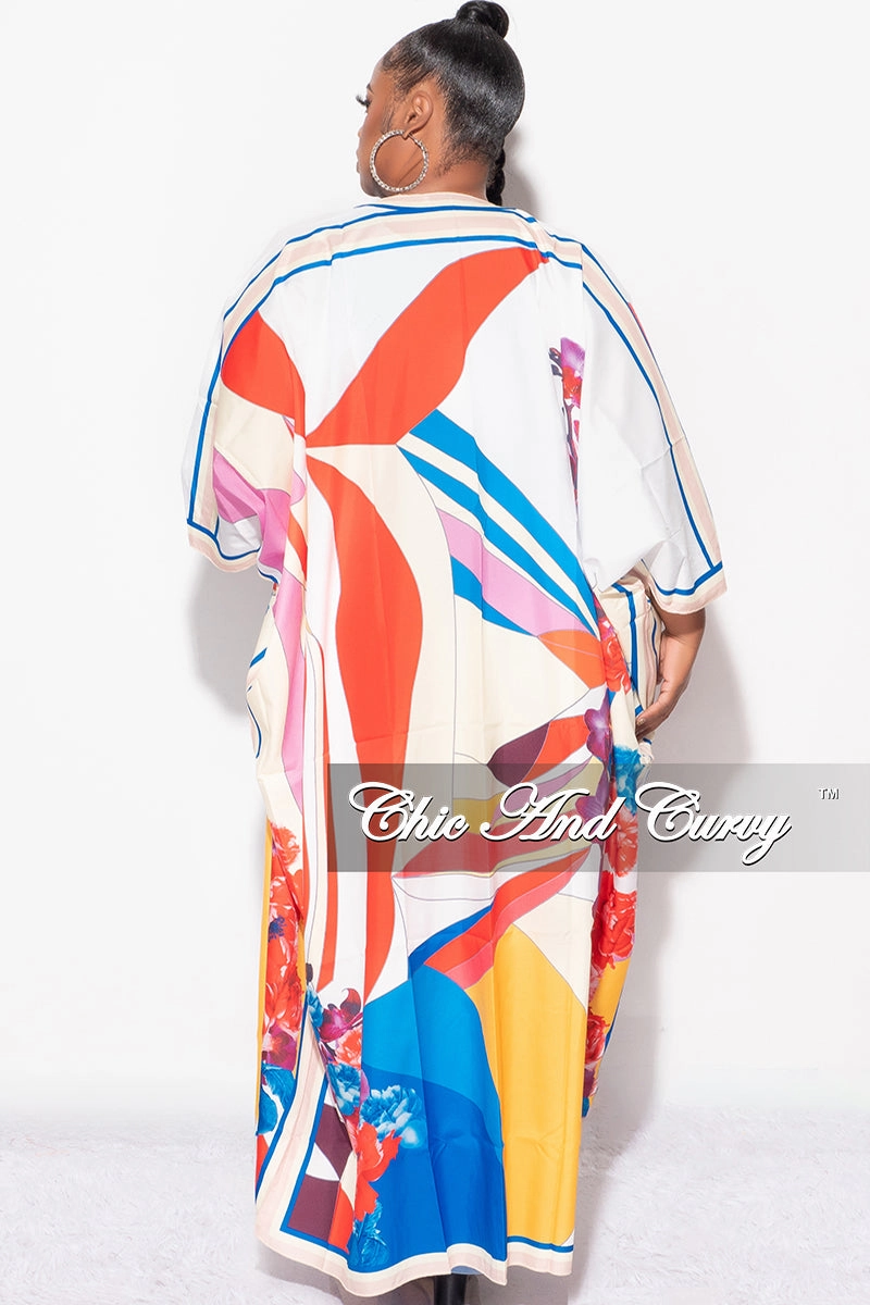 Final Sale Plus Size Caftan in White Multi Color Floral Print Active Look