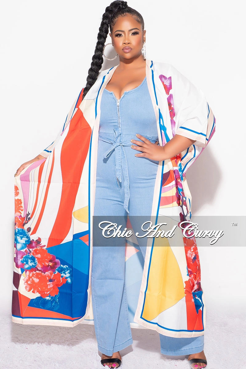 Breath Flex Luxe Look Final Sale Plus Size Caftan in White Multi Color Floral Print