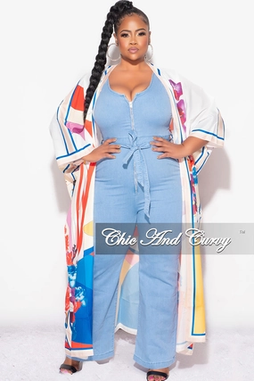 Final Sale Plus Size Caftan in White Multi Color Floral Print Abrasion Resistant Surface