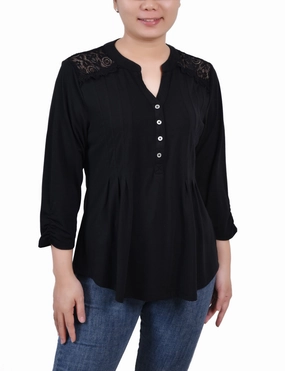 Rouched Sleeve Pintuck Top Minimalist Detailing