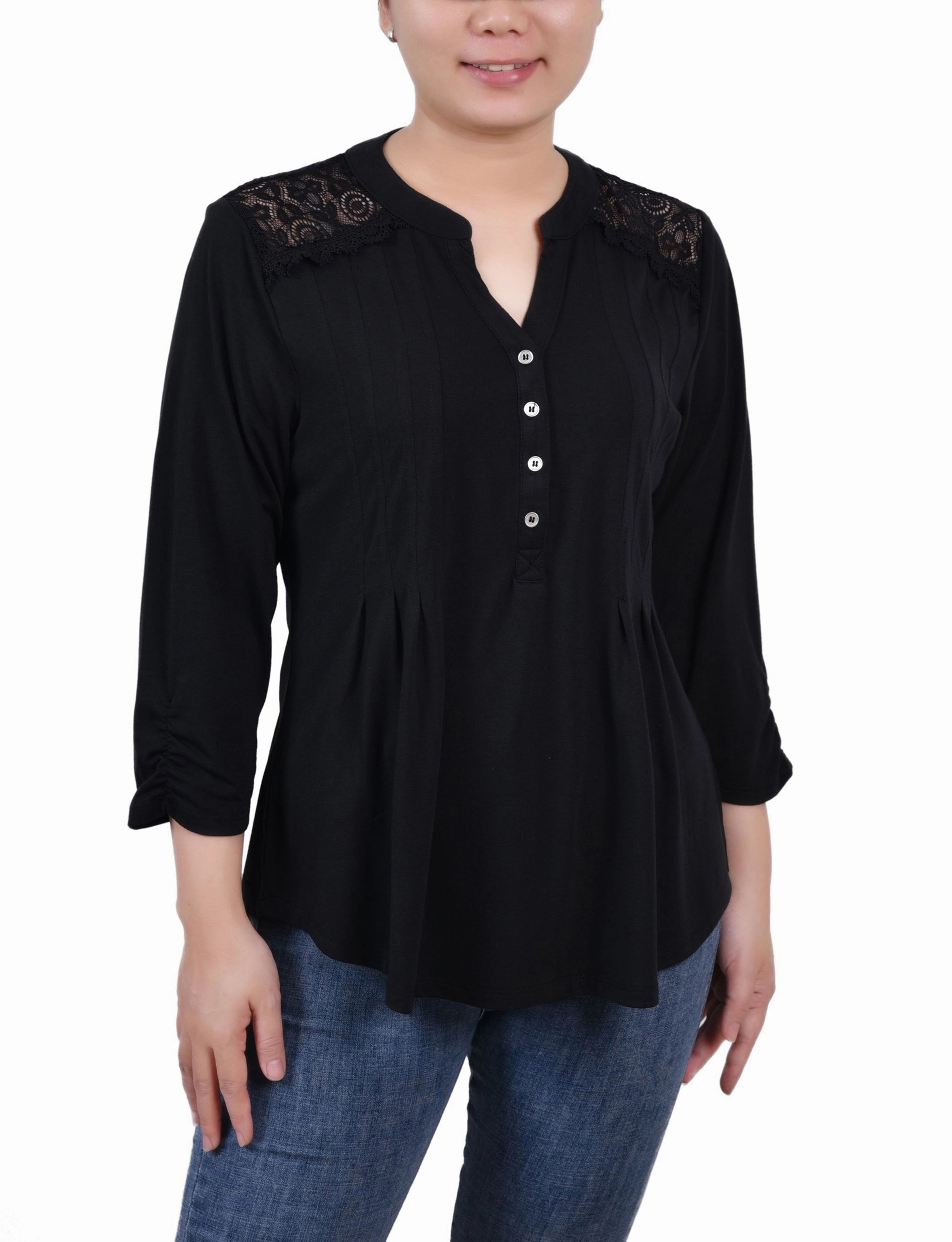 Tension Balanced Design OversizedSilhouette Rouched Sleeve Pintuck Top