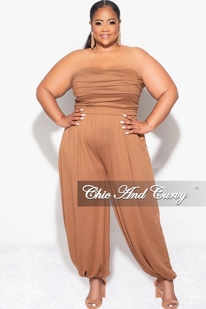 Final Sale Plus Size Strapless Jumpsuit in Brown Body Shape Urban Look