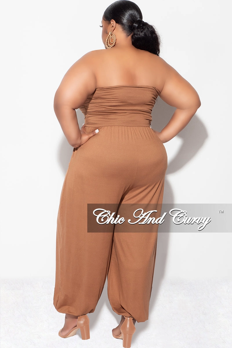 Final Sale Plus Size Strapless Jumpsuit in Brown Weekend Comfort