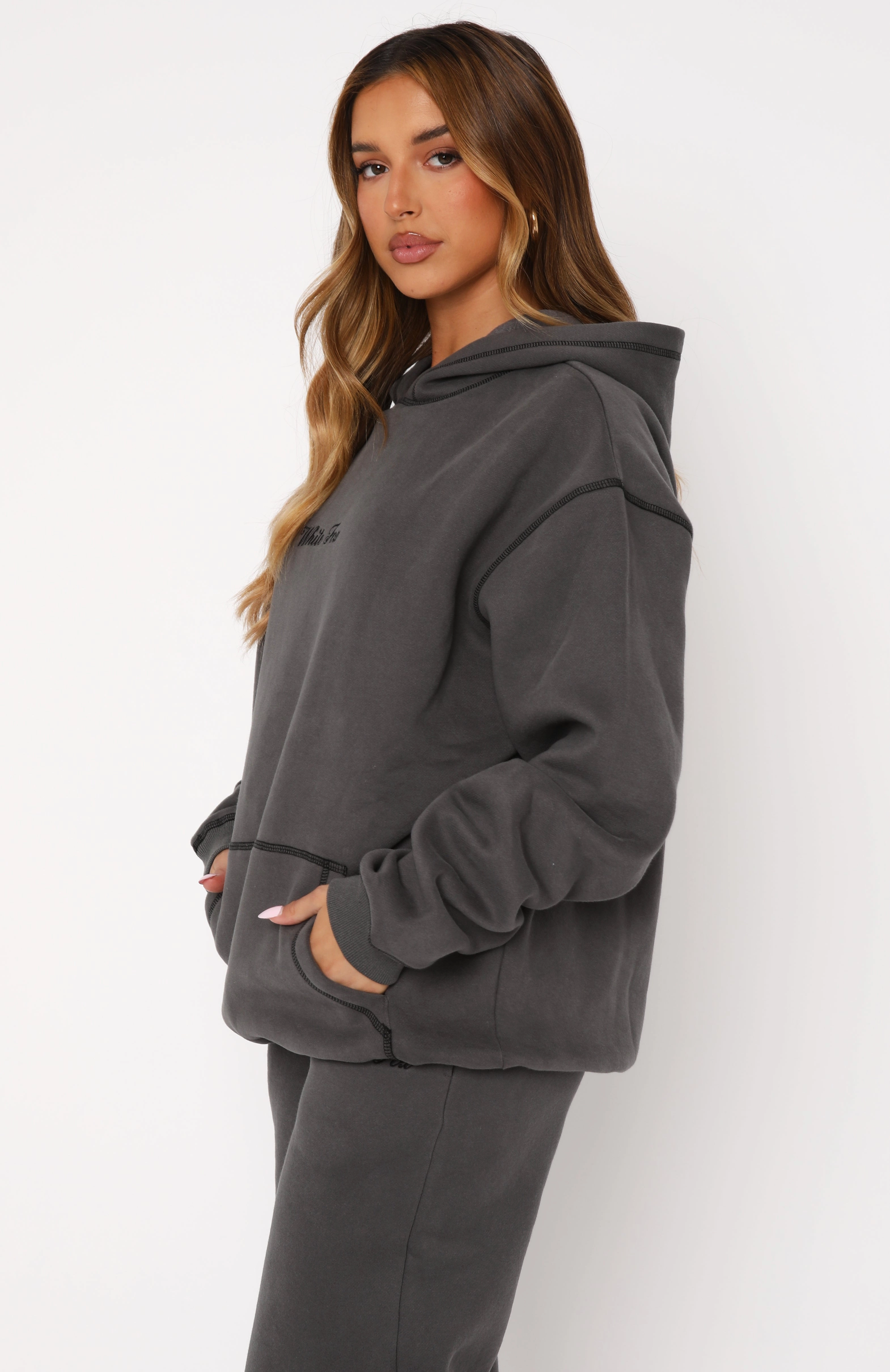 Instant Attraction Oversized Hoodie Charcoal DoubleLayered Edging Easy Fit