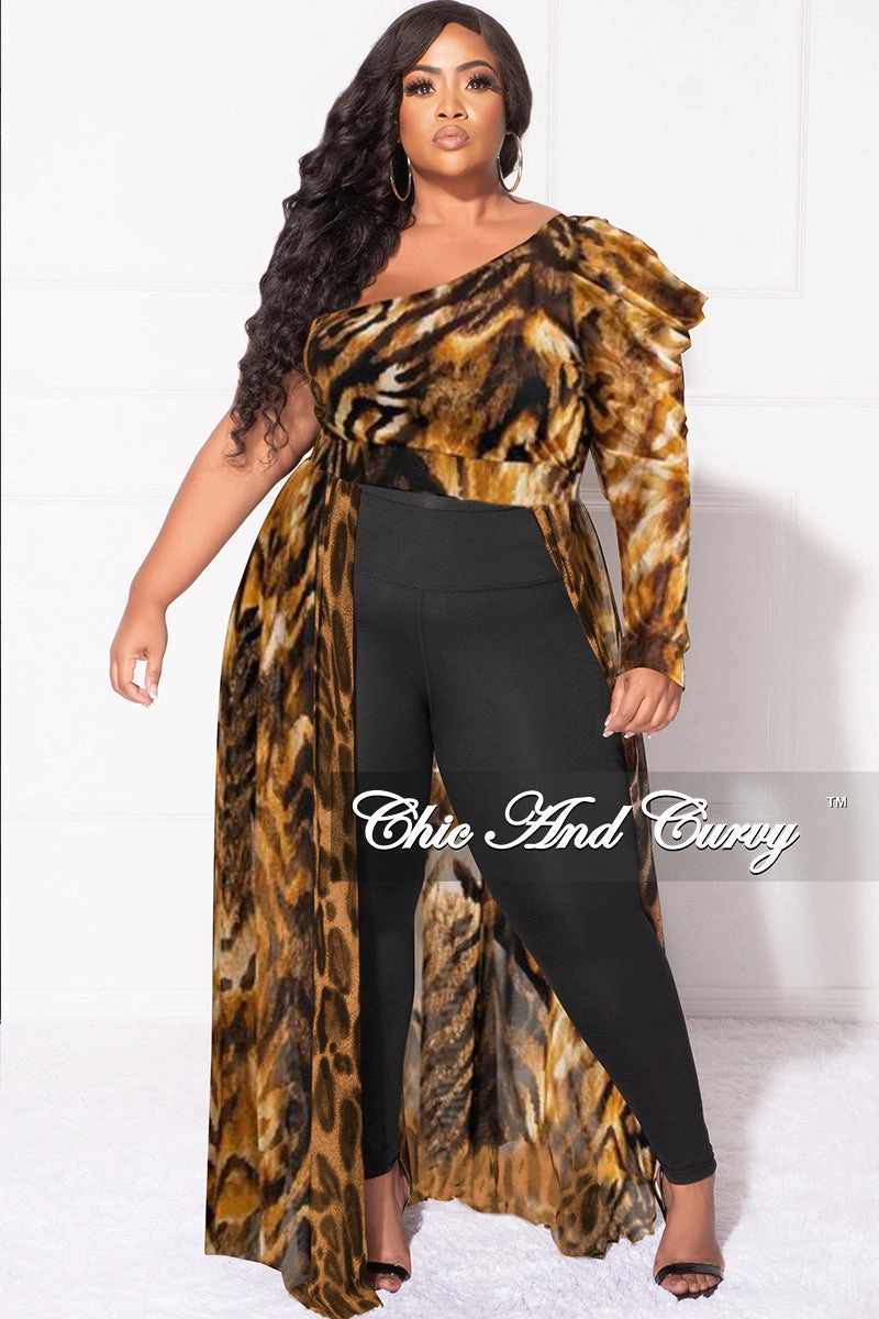 Final Sale Plus Size One Shoulder Mesh Top with Train in Tiger Print Quick Cool Durable Hem