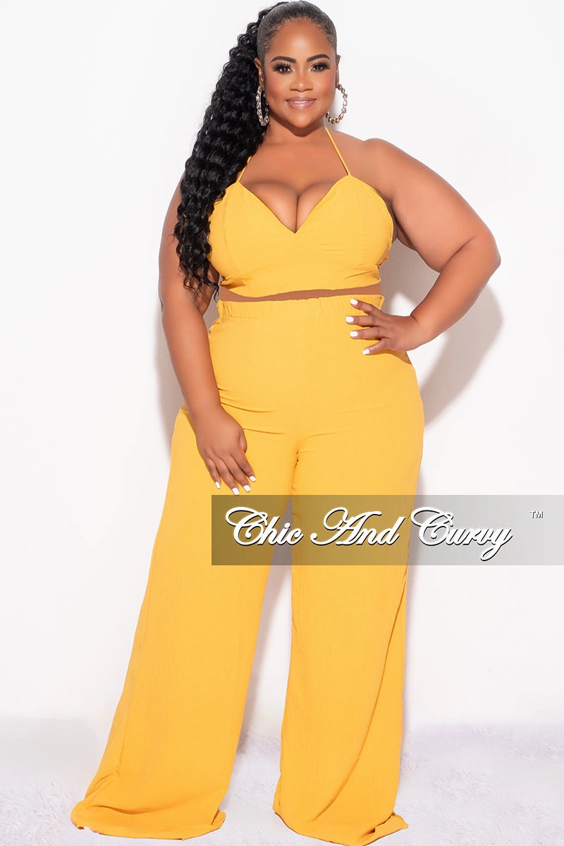 Tailored Wear Final Sale Plus Size 3pc (Duster, Crop Self Tie Top & Pants) Set in Mustard