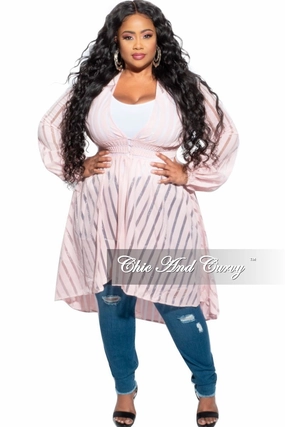 SoftCottonBlend Final Sale Plus Size Sheer Button High-Low Duster in Pastel Pink