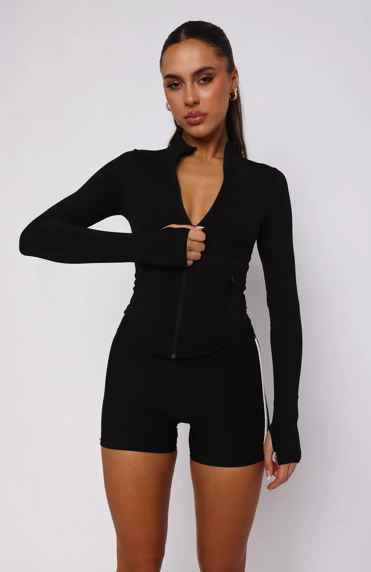 Kickoff Jacket Black Roll Up Sleeve Design Gym Wear