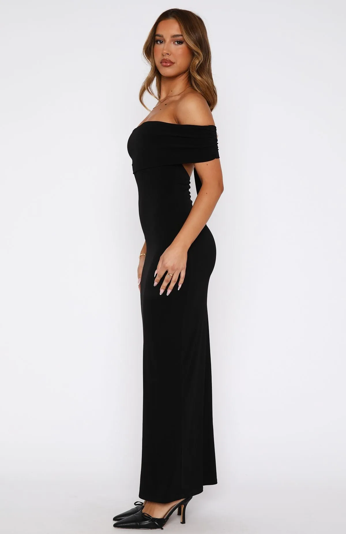 Stretchable Knit Bonded Seam Construction Truth Over Lies Maxi Dress Black