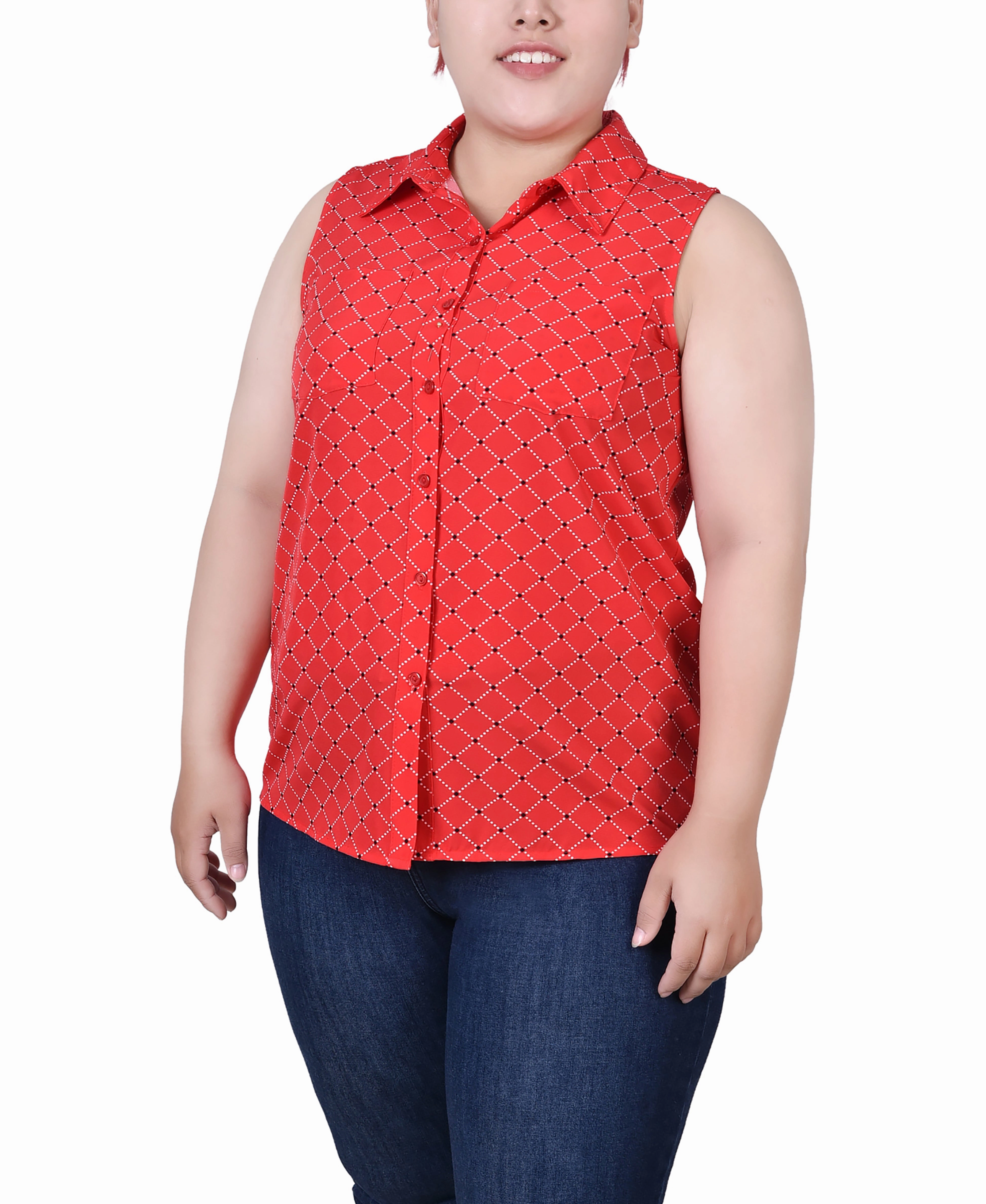 Plus Size Sleeveless Notch Collar Button Front Blouse HypoallergenicConstruction