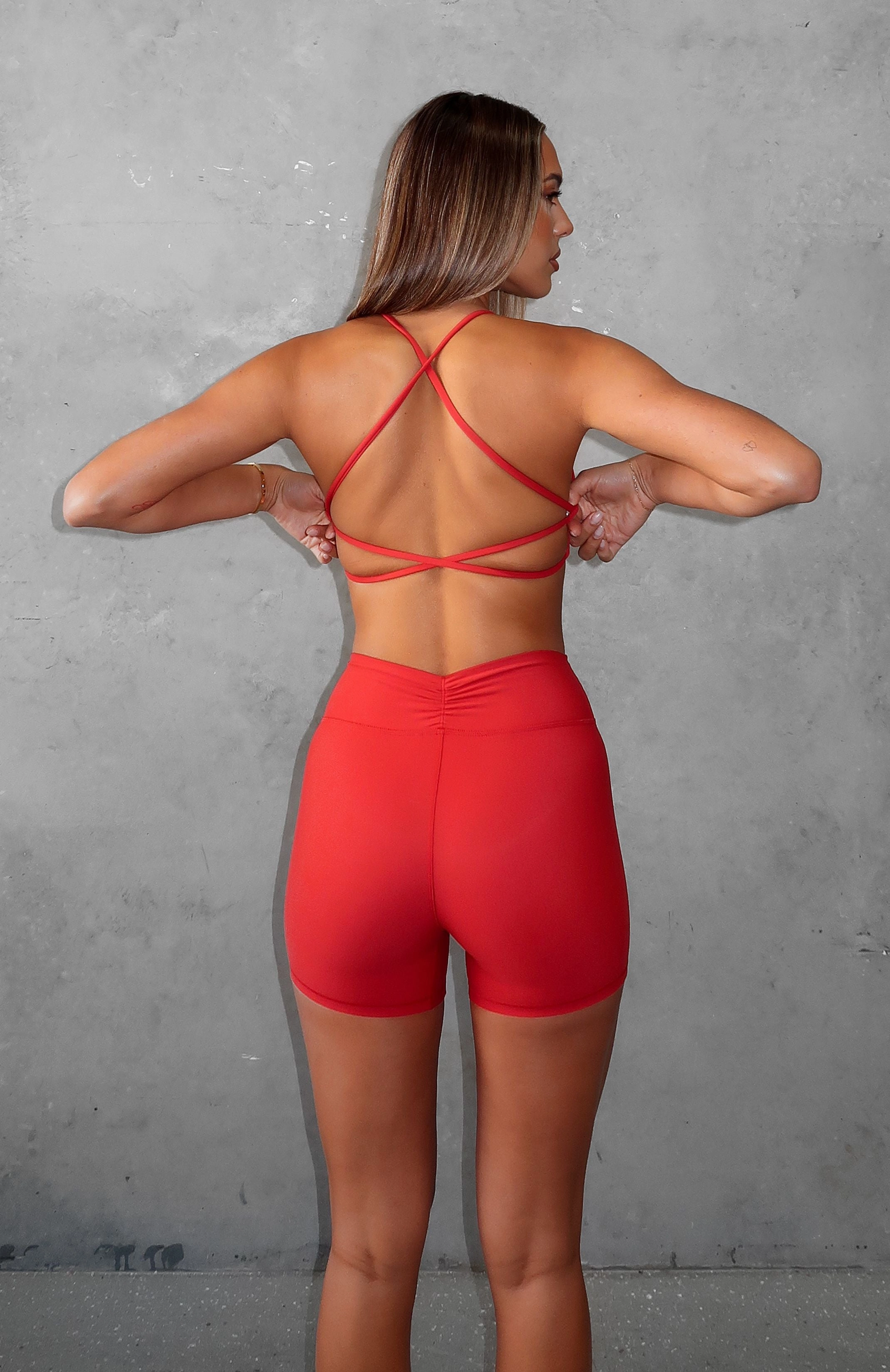She's Healthy Sports Crop Cherry Red Airflow Optimized Weave Laser Cut Edges