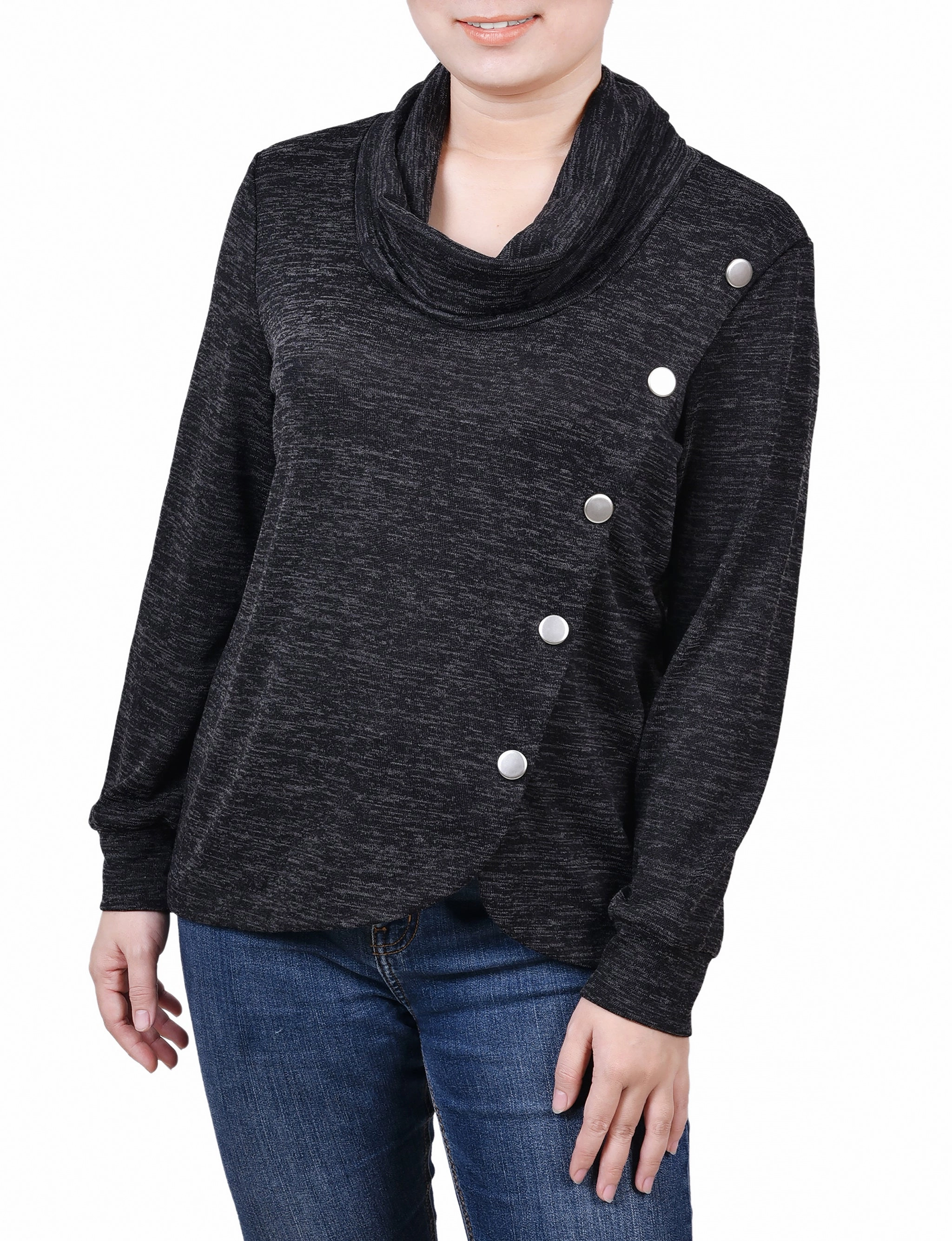 AllSeason Wearability Long Sleeve Overlapping Cowl Neck Top