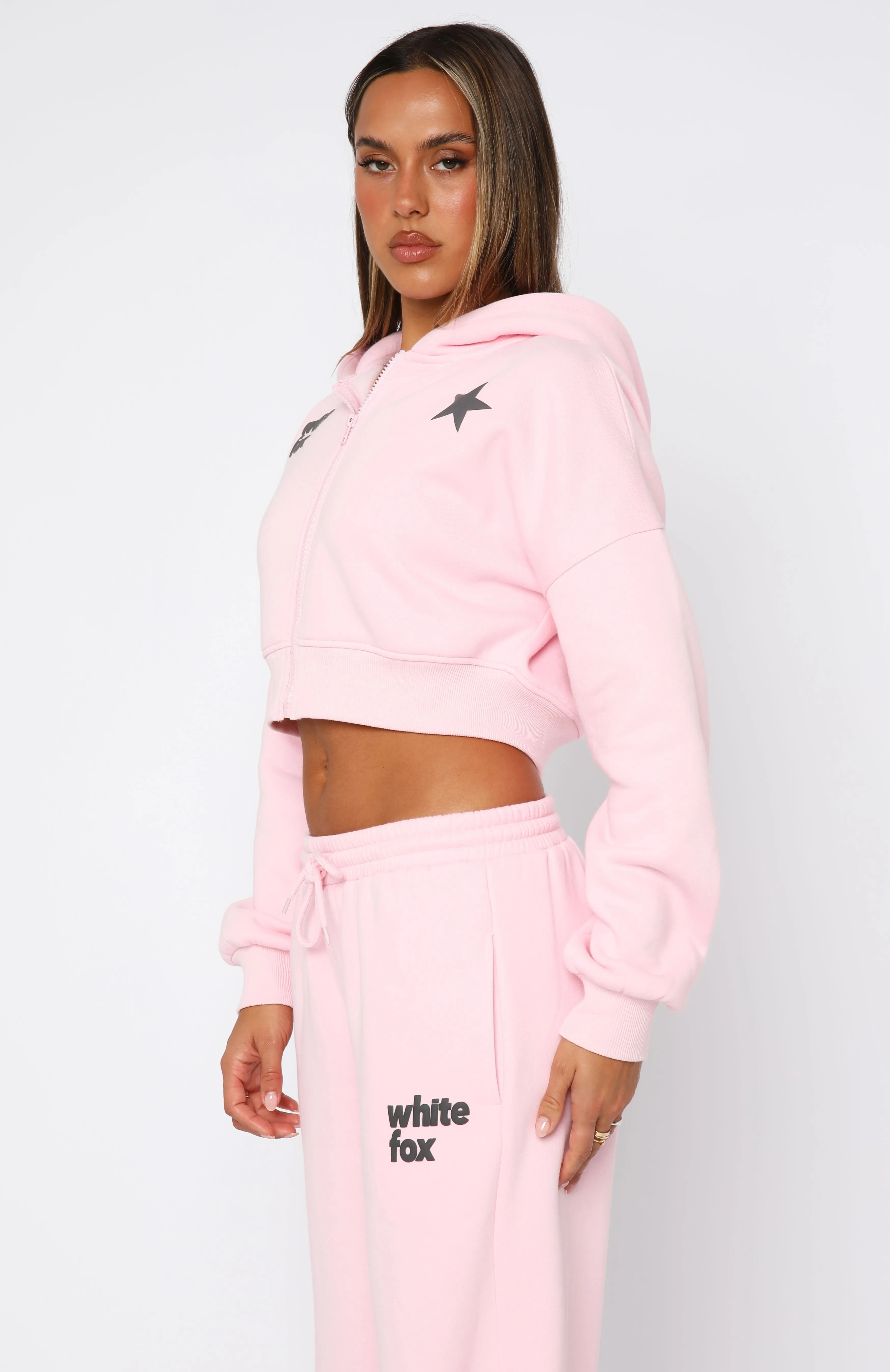 Autumn Ready Microfiber Textile From The Archives Charli Cropped Zip Front Hoodie Pink