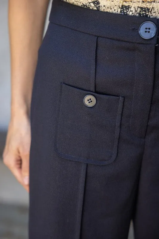 Apparel- VOY Pleated Front Pocket Button Trousers