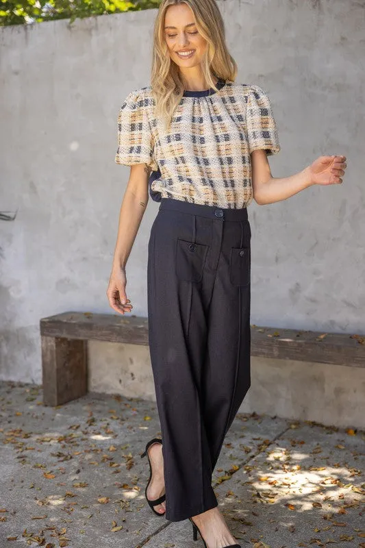 Apparel- VOY Pleated Front Pocket Button Trousers