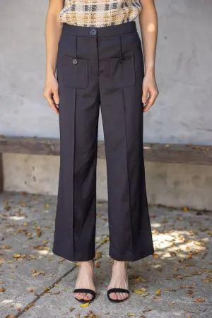 Apparel- VOY Pleated Front Pocket Button Trousers