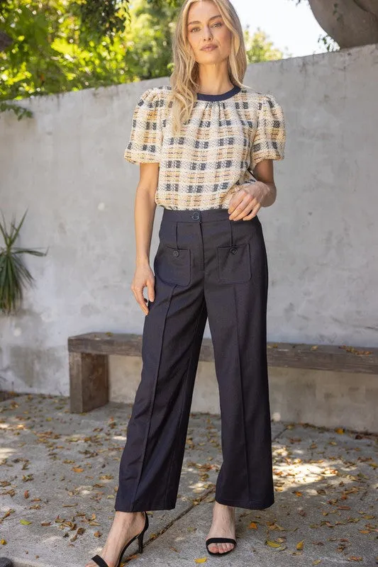 Apparel- VOY Pleated Front Pocket Button Trousers