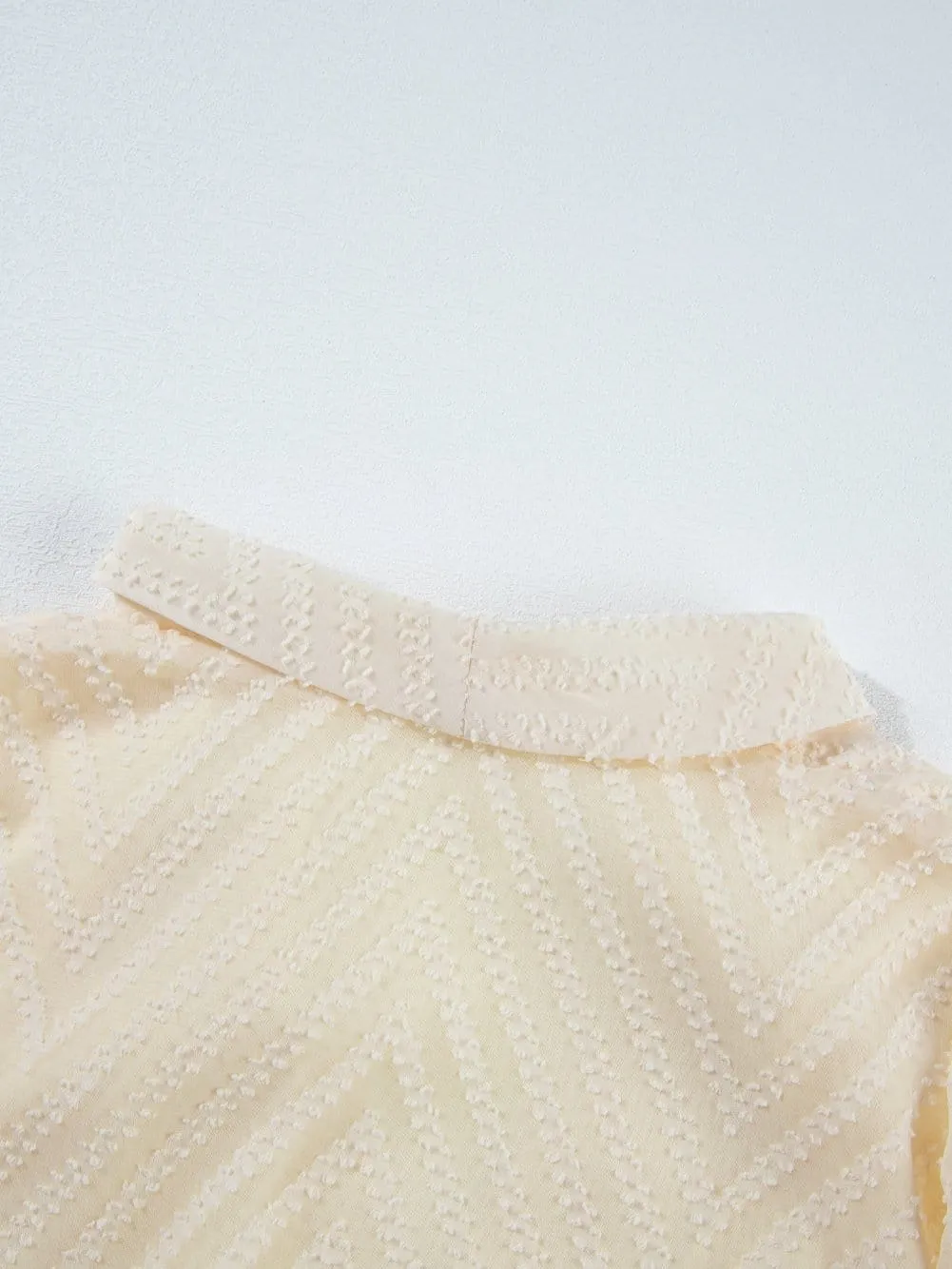 Apricot Chevron Sheer Puff Sleeve Surplice Mini Dress