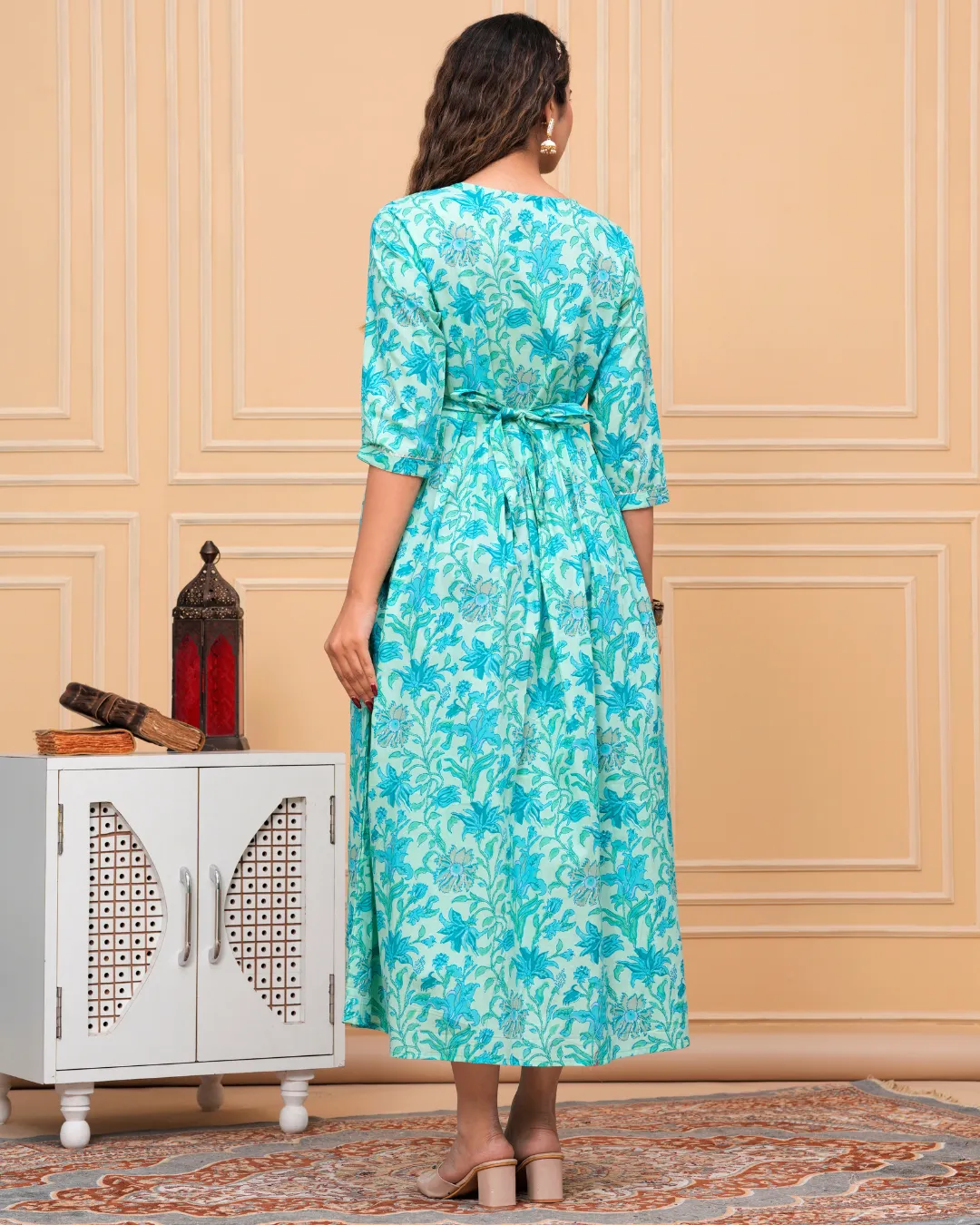Aqua Blue Maternity Long Kurti: Invisible Feeding Zip