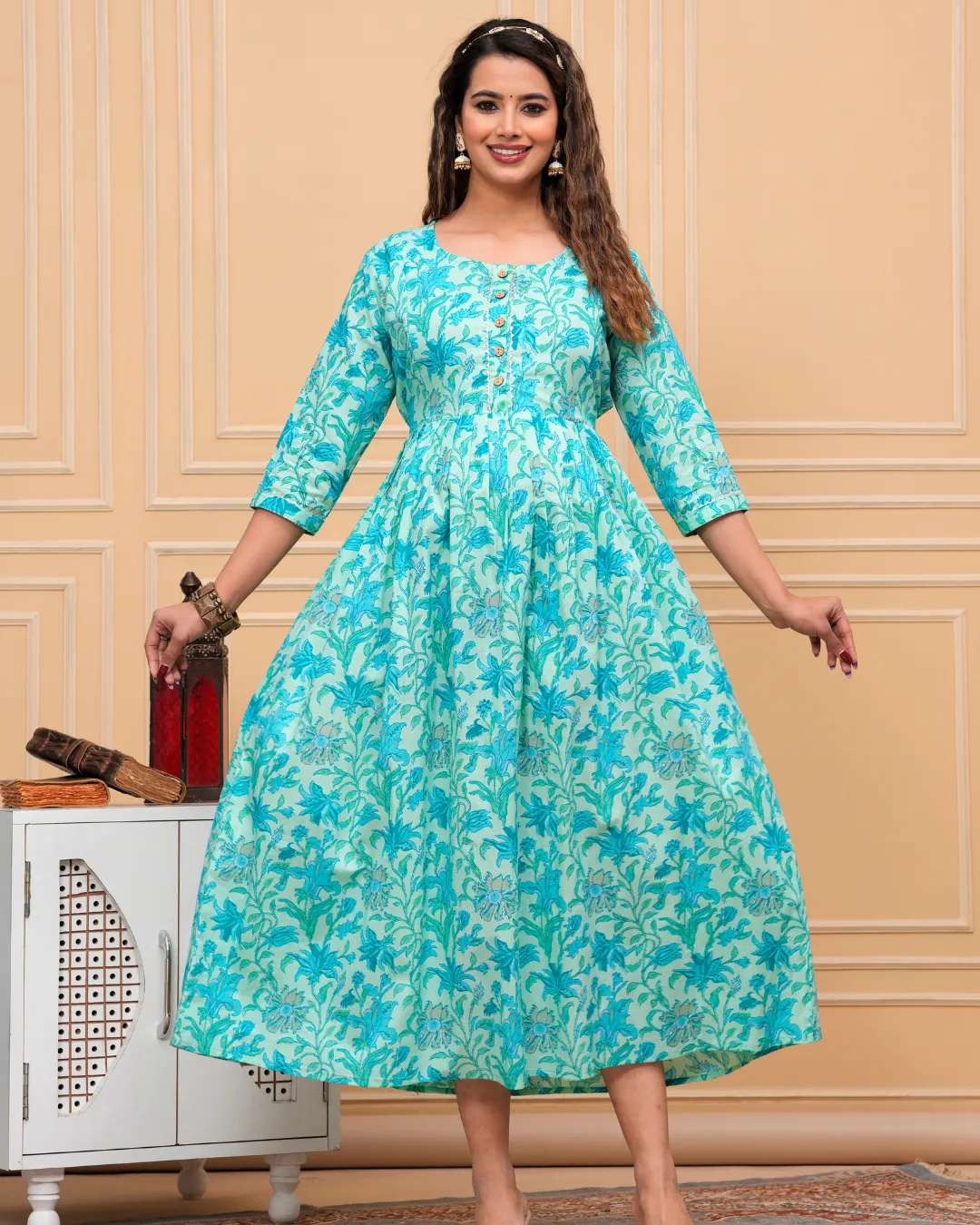 Aqua Blue Maternity Long Kurti: Invisible Feeding Zip