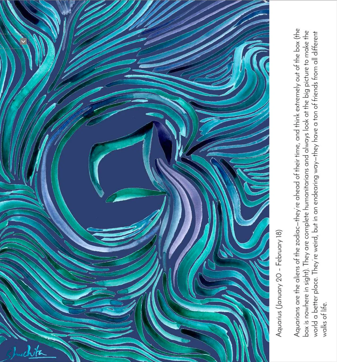 Aquarius Gift Box / Zodiac Themed Pure Silk POCKET SQUARE