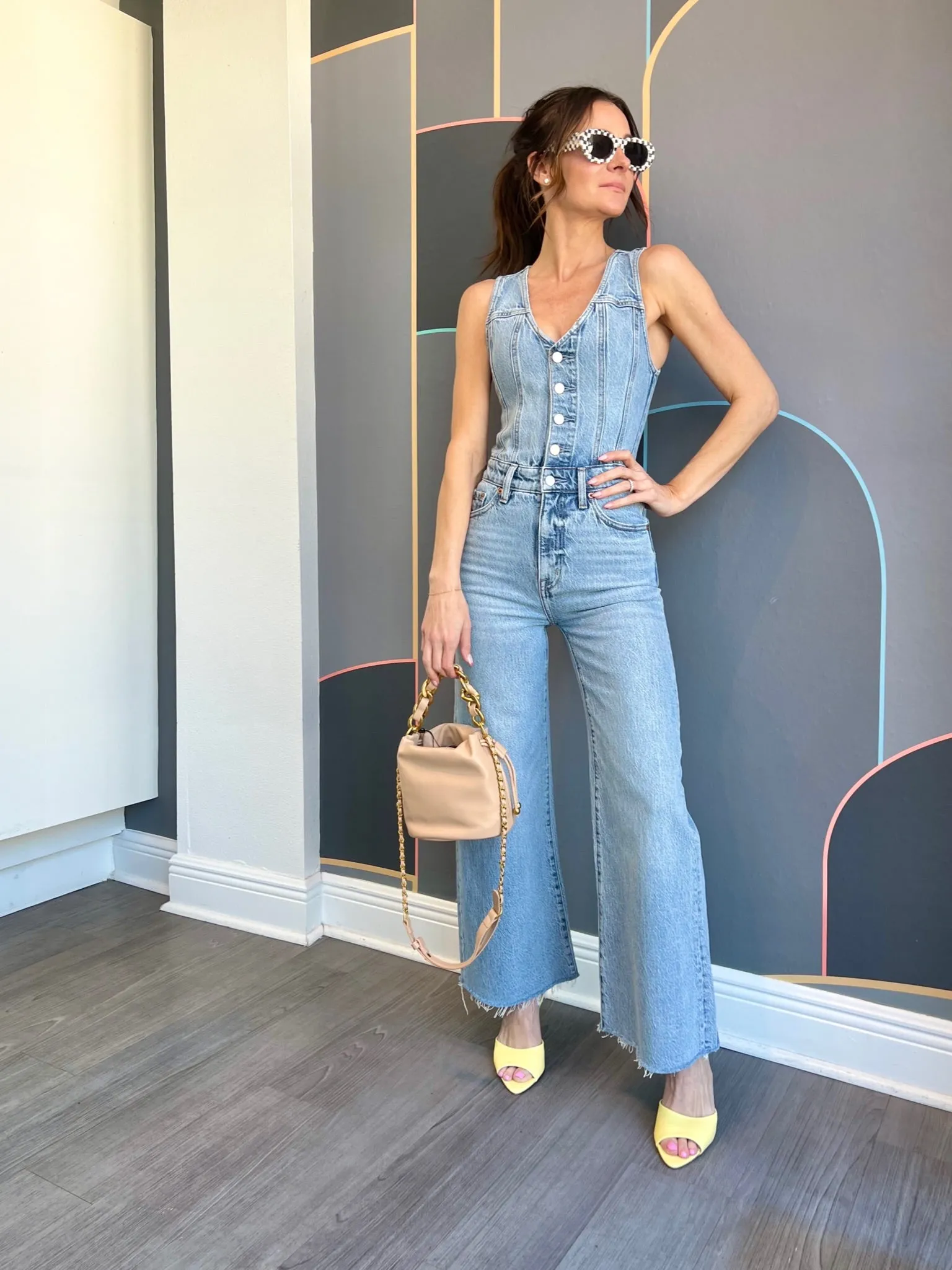 Stain Repellent Coating Stretch Support Fit Aria Cropped Fitted Vest Jumpsuit