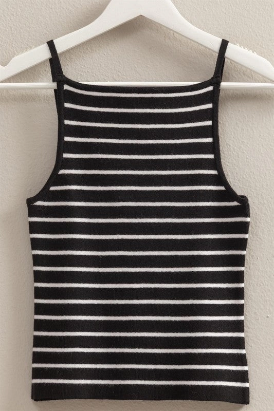 Aria Striped Knit Halter Neck Cami Top Flexible Knit Blend AllSeason Wearability