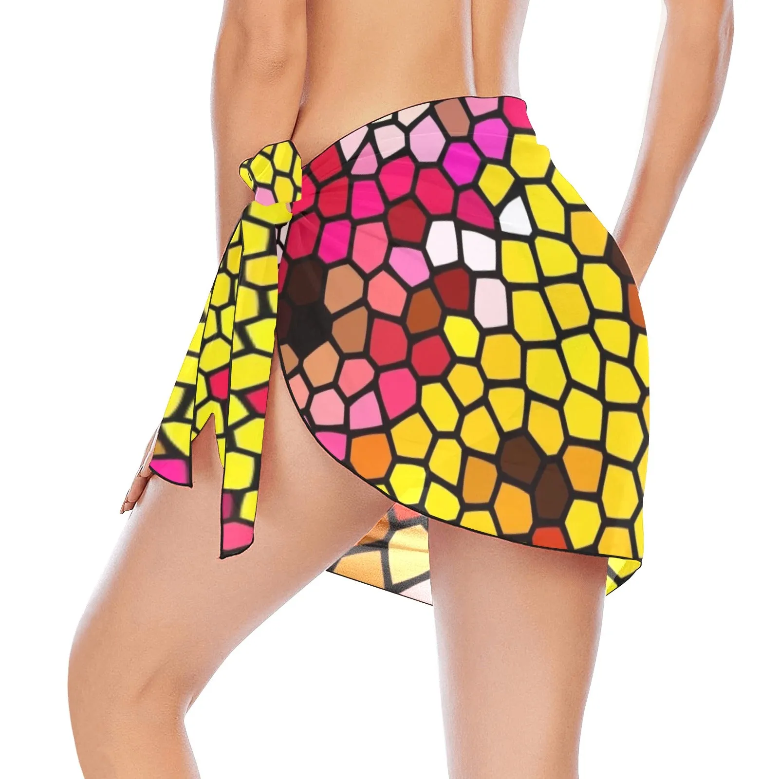 Art Daisies Stained Glass Short Chiffon Sarong Wrap up to 5 XL (FWS)