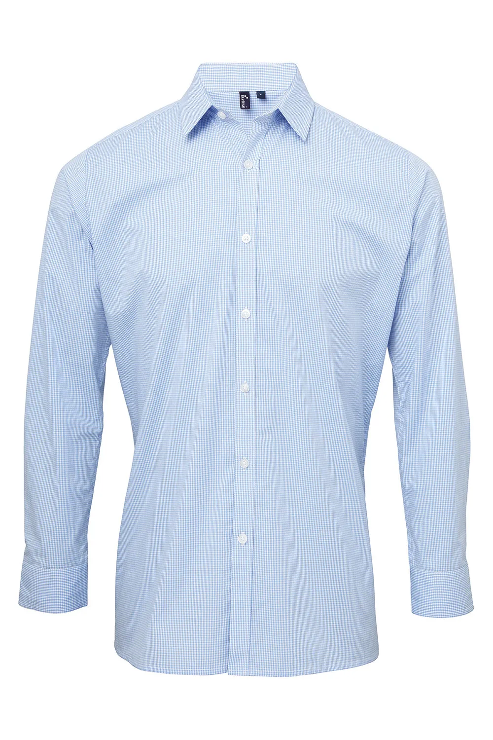 Artisan Collection Mens Microcheck Gingham Long Sleeve Button Down Shirt - Light Blue/White
