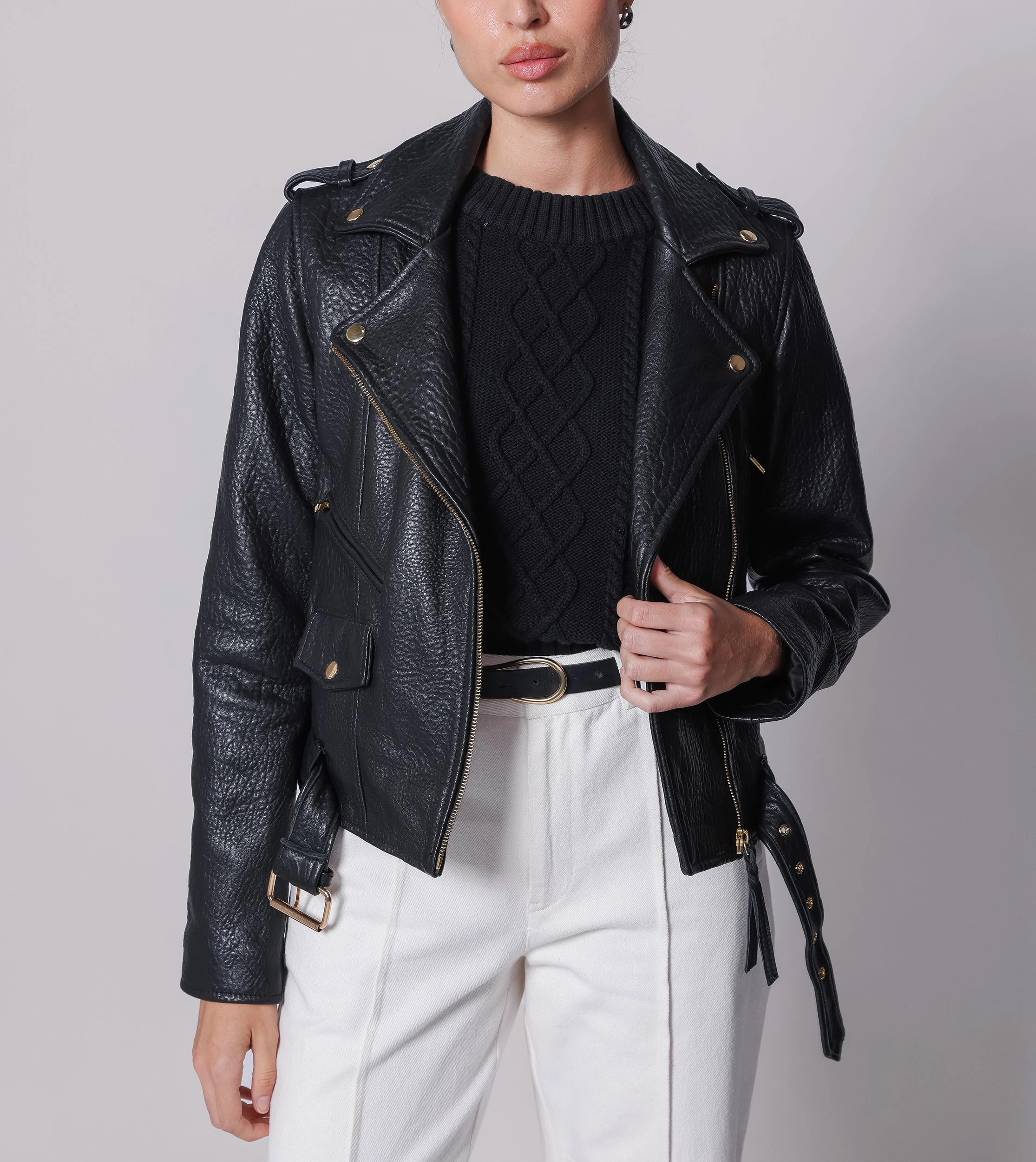 Classic Color Asher Leather Jacket | Black