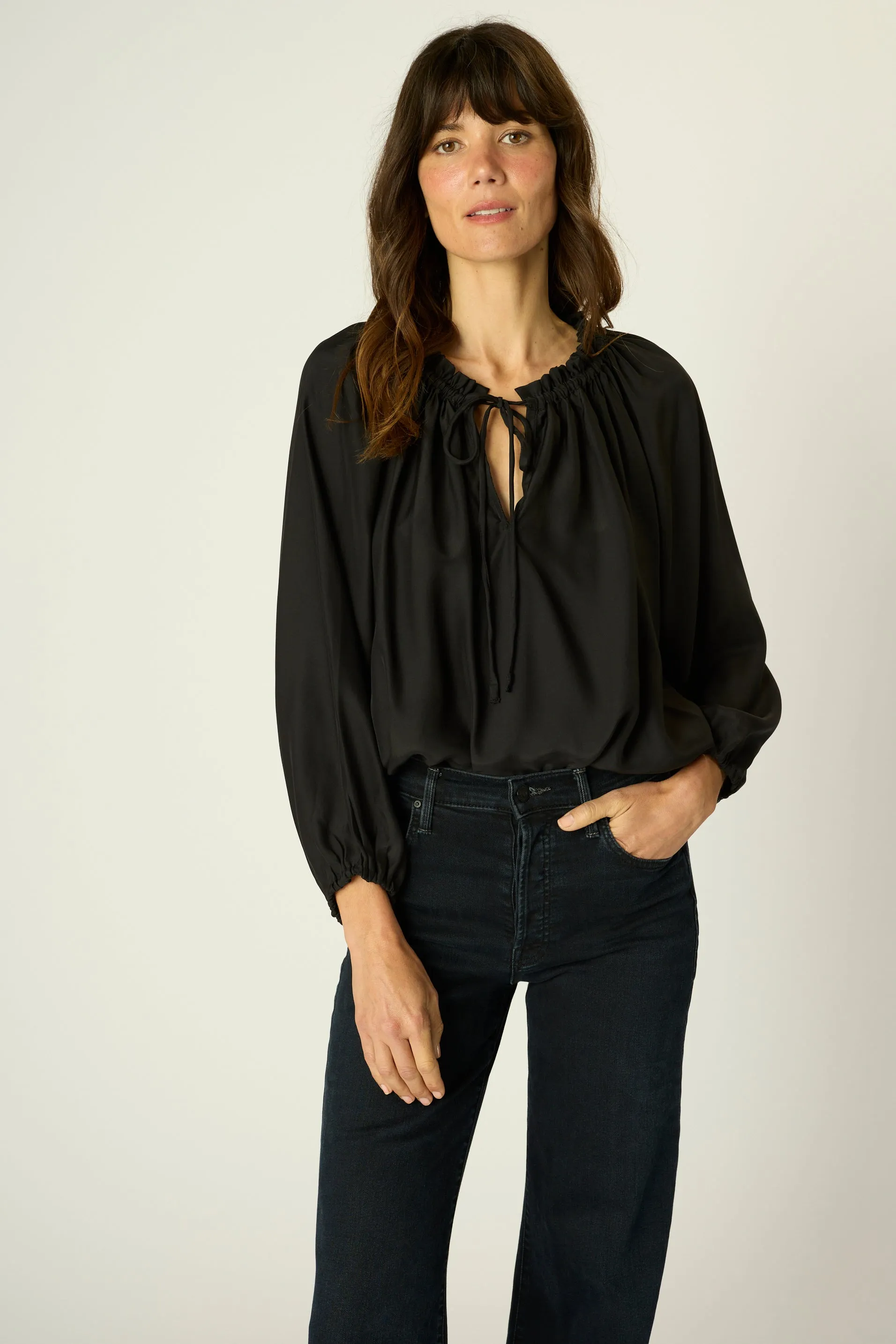 Layered Placket Design WrinkleResistantWeave ASHLEY TOP